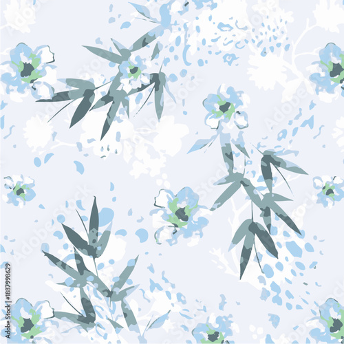 Big flowers pattern, upscale floral pattern. graphical textures floral, trendy colors pattern , flowers background with leaves. vector illustration.