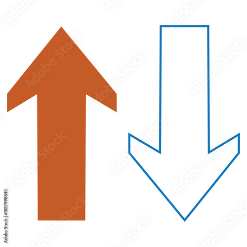 Two directional arrows a solid orange up arrow and a blue outline down arrow against a white background