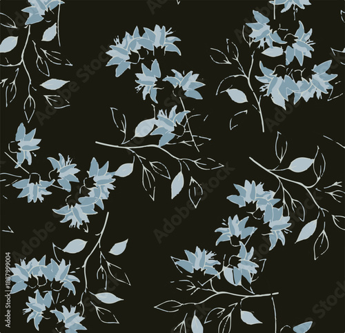 Big flowers pattern, upscale floral pattern. graphical textures floral, trendy colors pattern , flowers background with leaves. vector illustration.