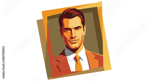 A confident and stylish businessman with a sharp haircut and a bright orange tie, depicted in a modern, flat vector illustration style.
