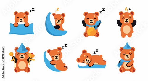 Set Of Sleeping Bear Characters