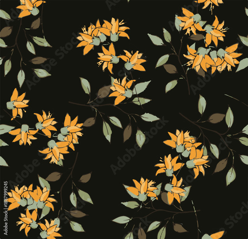 Big flowers pattern, upscale floral pattern. graphical textures floral, trendy colors pattern , flowers background with leaves. vector illustration.