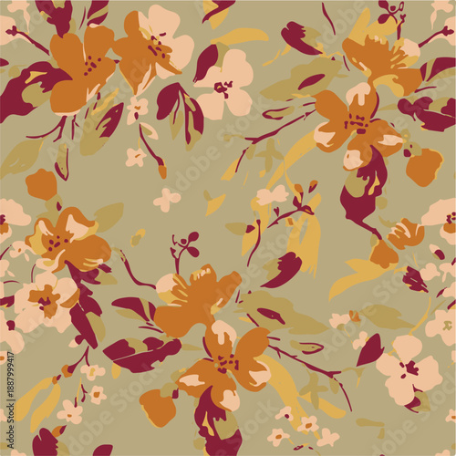 Big flowers pattern, upscale floral pattern. graphical textures floral, trendy colors pattern , flowers background with leaves. vector illustration.