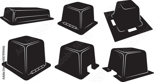 Collection of black bowler hats in various positions shown