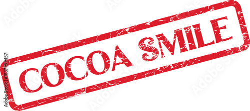 Textured red rubber stamp displaying a cheerful cocoa smile message for delightful moments