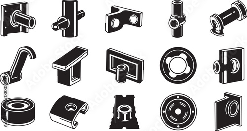 Industrial Metal Parts and Hardware Components Illustration Set
