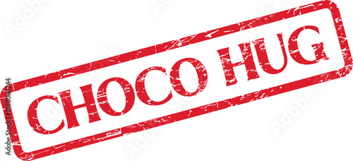 Vibrant Red Distressed Choco Hug Rubber Stamp with Textured Rectangular Border