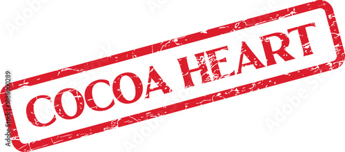 Vibrant red distressed rubber stamp presenting a warm cocoa heart message for comforting connections