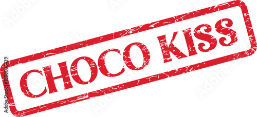 Vibrant Red Distressed Choco Kiss Rubber Stamp with Textured Rectangular Border