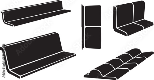 Various Black and White Couch Configurations Illustration Set