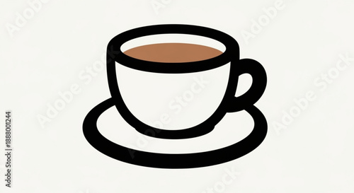 Brown liquid in a white cup on a saucer black outline simple illustration coffee or tea