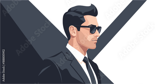 Stylish young man in a sharp black suit and cool sunglasses, exuding confidence and a sophisticated, modern aesthetic with a minimalist background.