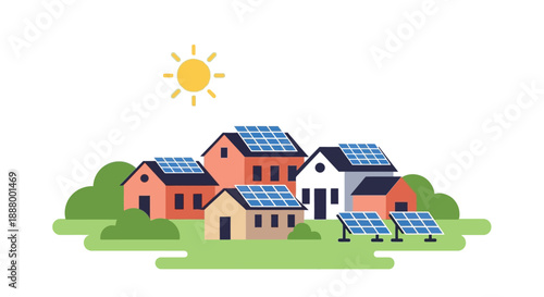 Residential neighborhood embracing renewable energy solutions through widespread solar panel adoption in community