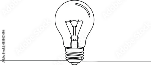 A clean and minimalistic continuous one line drawing of a light bulb on a white background, vector illustration