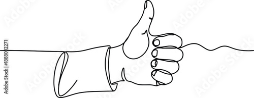 A clean and minimalistic continuous one line drawing of a hand giving a thumbs up, vector illustration