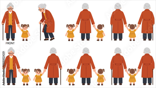  Grandmother and granddaughter holding hands vector set.eps