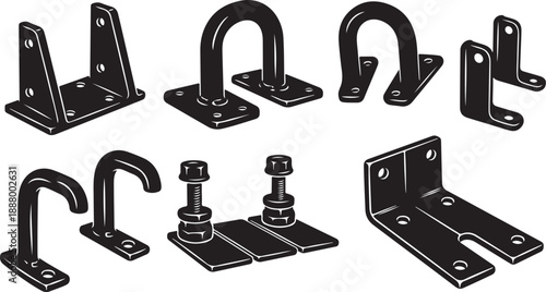 Black metal brackets and hooks for hanging objects securely