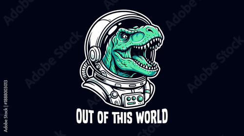 Retro T-Rex Astronaut Illustration - Out of This World Dinosaur in Space Suit Vector Graphic