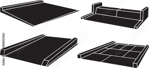 Black and white illustration of various platform designs