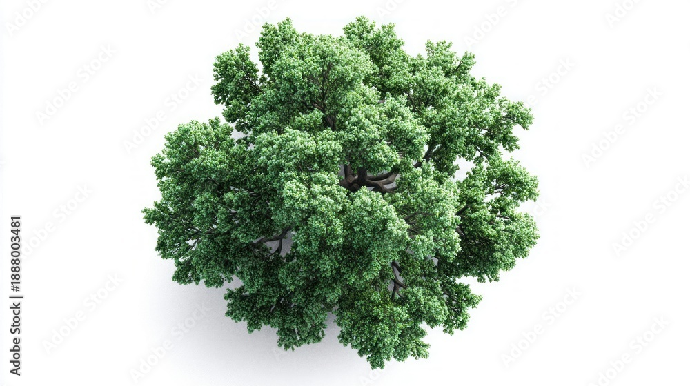 Obraz premium Top view of a lush green deciduous tree with a detailed canopy and visible branches