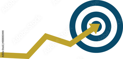 A yellow arrow hitting a blue and white target