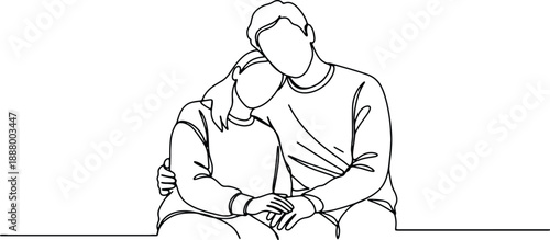 A clean and minimalistic continuous one line drawing of a person sitting and thinking, vector illustration