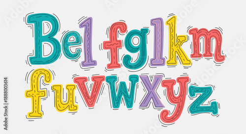 A fun and colorful vector illustration featuring happy birthday text made of vibrant alphabet fridge magnets to create a playful education concept for children