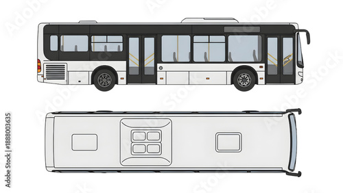 Bus Vector Top and Side View for CAD Transportation Design
