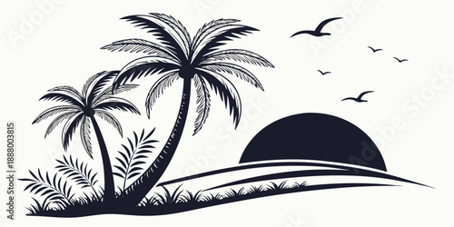 Tropical sunset with palm trees