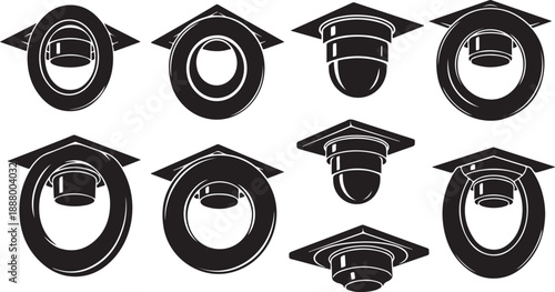 Graduation Cap and Diploma Icon Set in Black Color