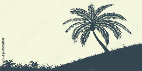 Lonely palm tree on hillside