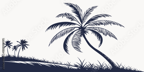 Tropical beach silhouette with palm trees