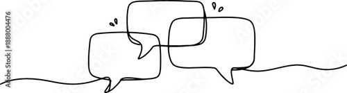 A clean and minimalistic continuous one line drawing of interconnected speech bubbles, vector illustration