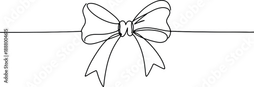 A clean and minimalistic continuous one line drawing of a bow on a ribbon, vector illustration