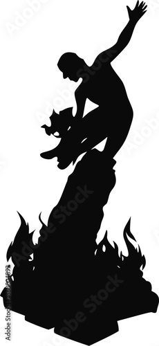 Silhouette Of A Statue Collapsing In Fire