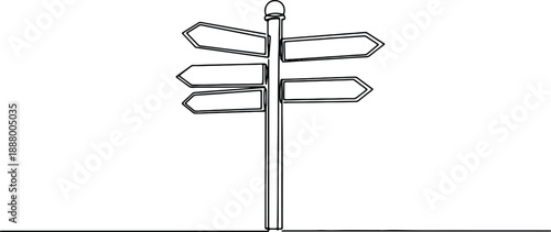 A clean and minimalistic continuous one line drawing of a directional signpost, vector illustration