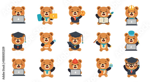 Cute Cartoon Bear Character Emoticons Set