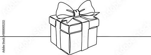 A clean and minimalistic continuous one line drawing of a gift box with bow, vector illustration