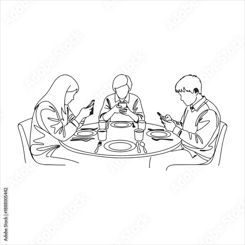 Family mealtime with a modern twist individuals engrossed in their smartphones