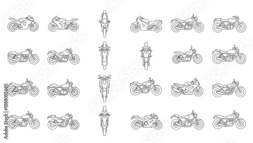 Motorcycle Plan View Outline Vector Set for CAD Transportation Design