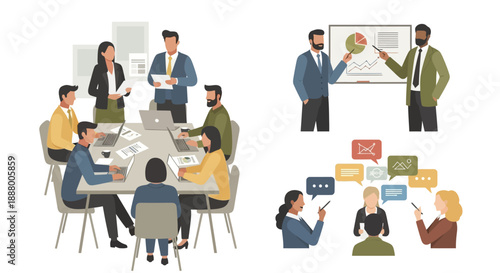 Dynamic Professional Collaboration: Integrated Vector Set for Strategy, Data Presentation, and Corporate Communication