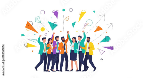 High-Achieving Diverse Business Team Celebrating Collective Corporate Success and Strategic Market Growth