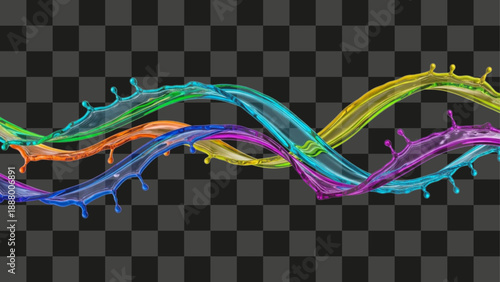 Liquid Splashes Wavy Flowing Curve CGI Transparent Glossy Spectrum Multicolored Graphic Isolated Element