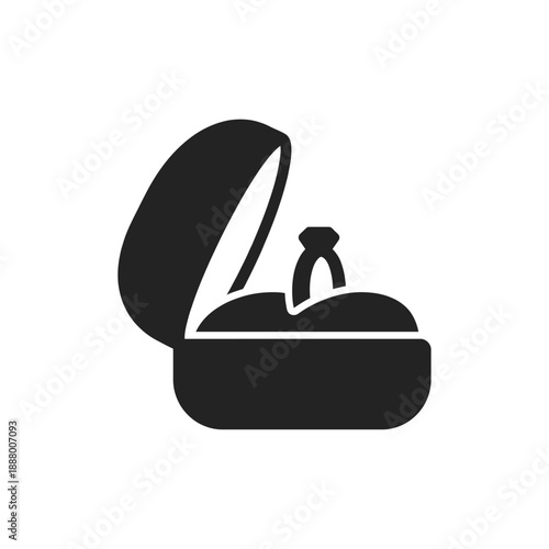 Diamond Engagement Ring in Open Jewelry Box Icon, Vector Illustration for Wedding Proposals and Marriage Symbols