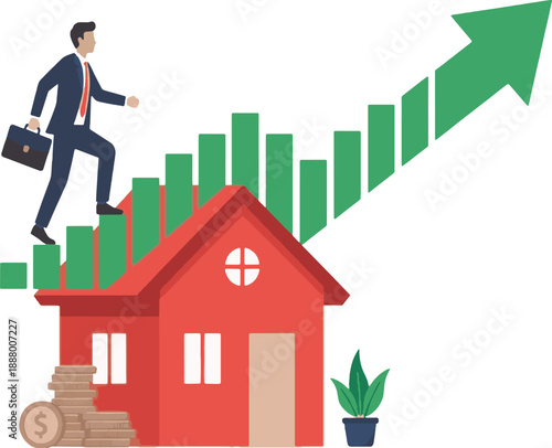 Real Estate Investment Growth Concept with Businessman Climbing Financial Chart