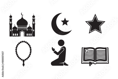 set of Ramadan Kareem silhouette icons for muslim holiday celebration silhouette vector art