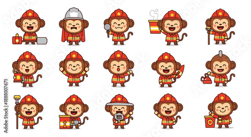 Cartoon Monkey Characters with Different Occupations