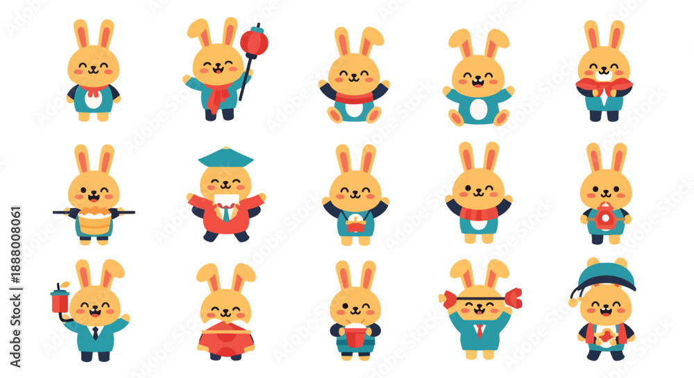 Obraz premium Set of Cute Cartoon Bunny Character Designs