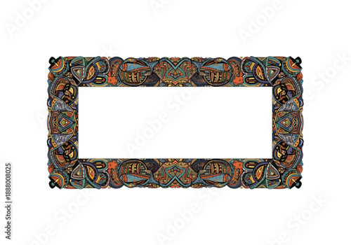 Decorative ethnic pattern rectangle frame png on transparent background