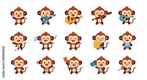 Collection of Cartoon Monkeys Playing Musical Instruments